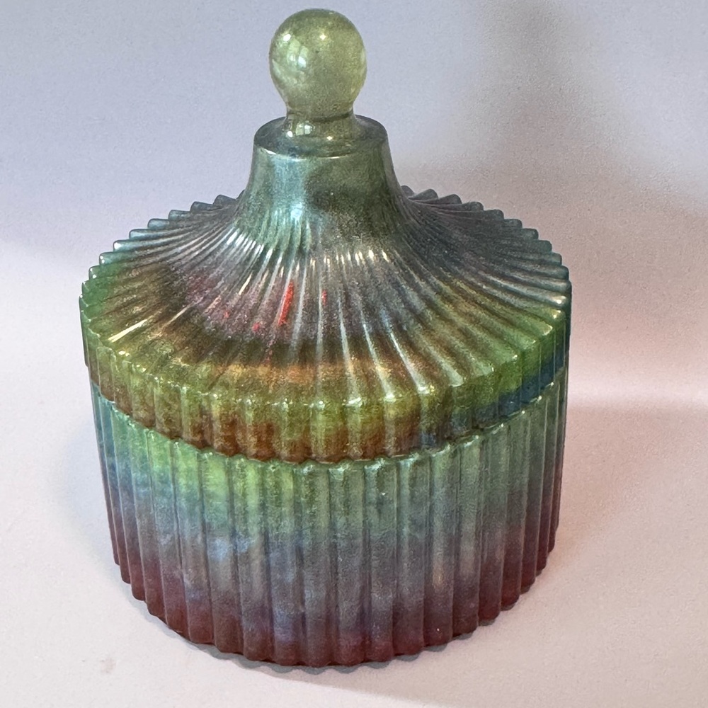 Multicolor Ribbed Glass Jar with Lid